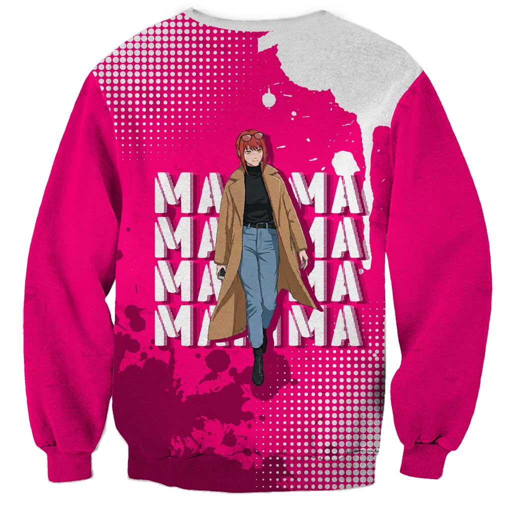 Makima Chainsaw Man Street Style Sweatshirt Bold Anime Grunge Aesthetic in Hot Pink