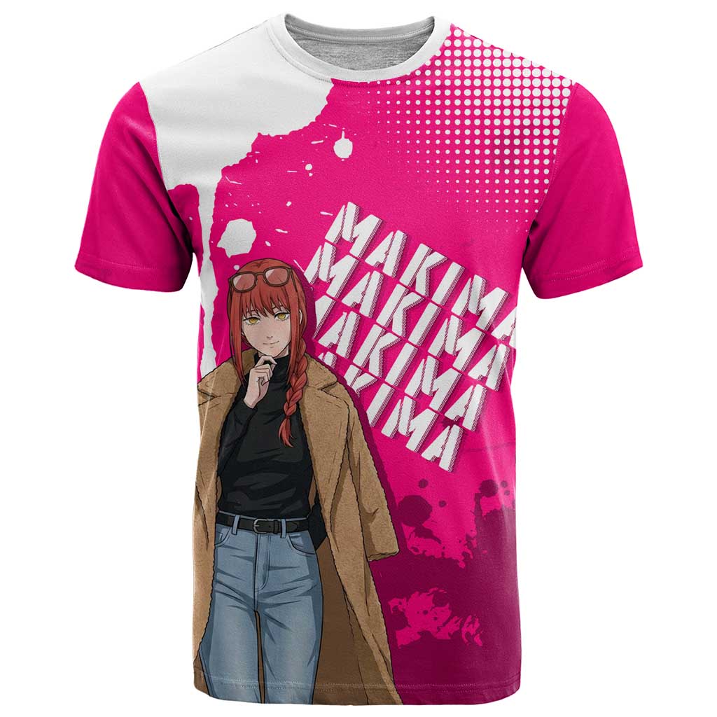 Makima Chainsaw Man Street Style T Shirt Bold Anime Grunge Aesthetic in Hot Pink