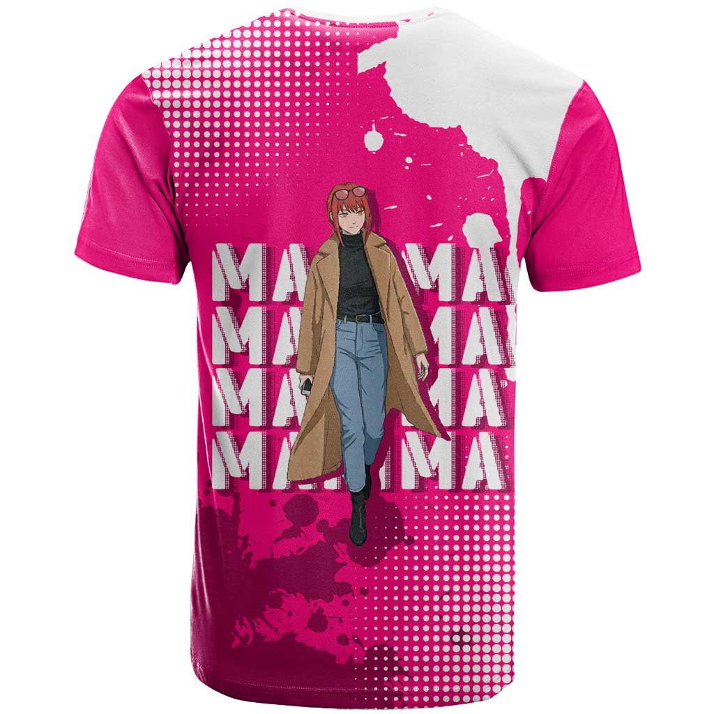 Makima Chainsaw Man Street Style T Shirt Bold Anime Grunge Aesthetic in Hot Pink