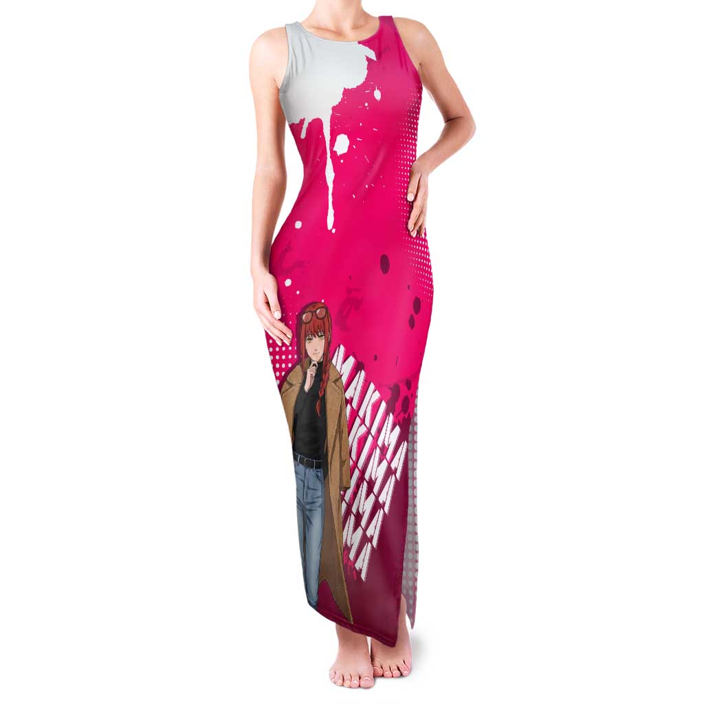 Makima Chainsaw Man Street Style Tank Maxi Dress Bold Anime Grunge Aesthetic in Hot Pink