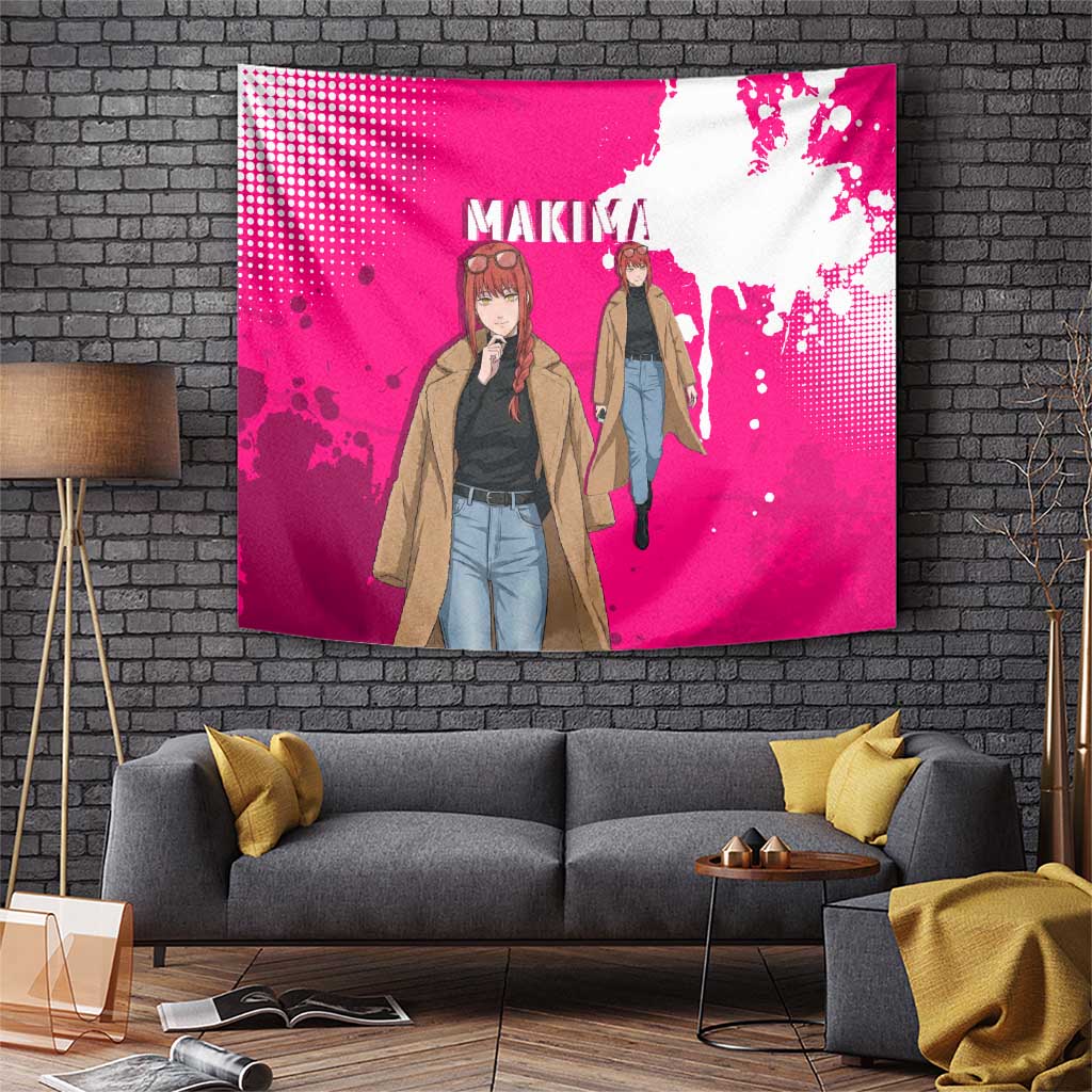 Makima Chainsaw Man Street Style Tapestry Bold Anime Grunge Aesthetic in Hot Pink