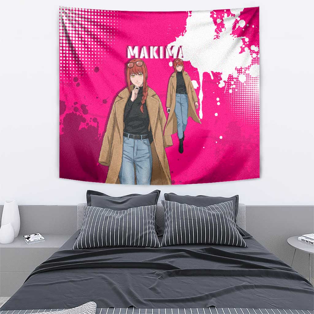 Makima Chainsaw Man Street Style Tapestry Bold Anime Grunge Aesthetic in Hot Pink