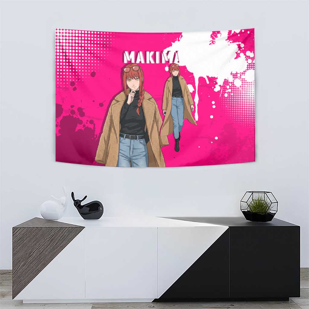 Makima Chainsaw Man Street Style Tapestry Bold Anime Grunge Aesthetic in Hot Pink