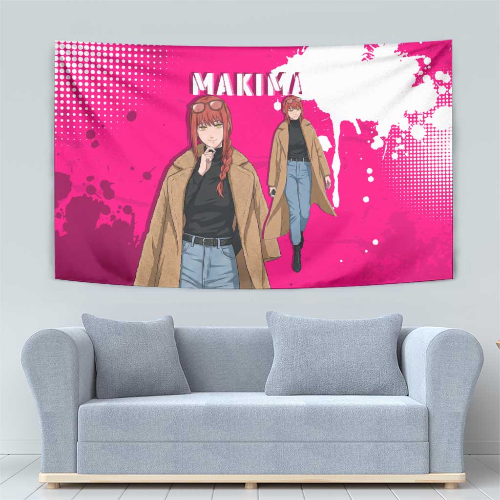 Makima Chainsaw Man Street Style Tapestry Bold Anime Grunge Aesthetic in Hot Pink