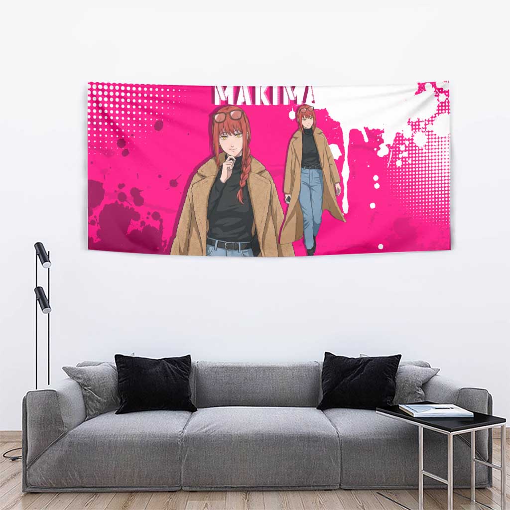 Makima Chainsaw Man Street Style Tapestry Bold Anime Grunge Aesthetic in Hot Pink