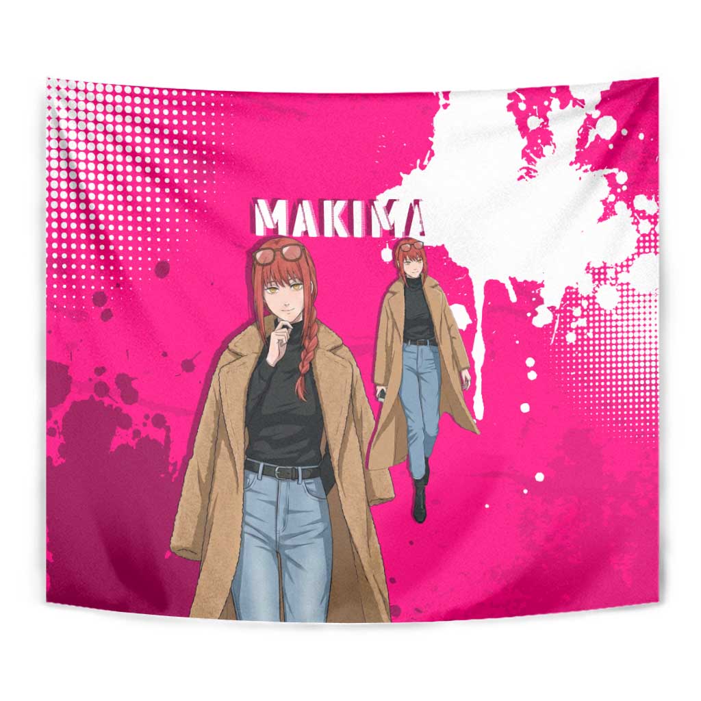 Makima Chainsaw Man Street Style Tapestry Bold Anime Grunge Aesthetic in Hot Pink