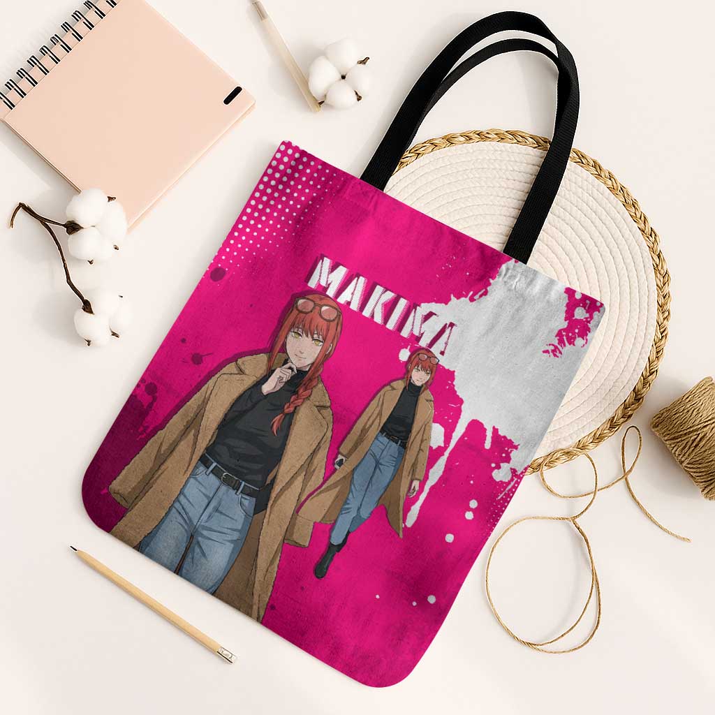 Makima Chainsaw Man Street Style Tote Bag Bold Anime Grunge Aesthetic in Hot Pink