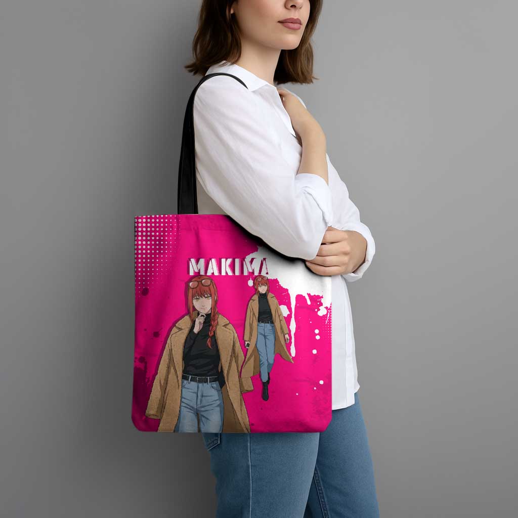 Makima Chainsaw Man Street Style Tote Bag Bold Anime Grunge Aesthetic in Hot Pink