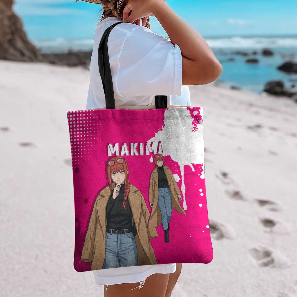 Makima Chainsaw Man Street Style Tote Bag Bold Anime Grunge Aesthetic in Hot Pink