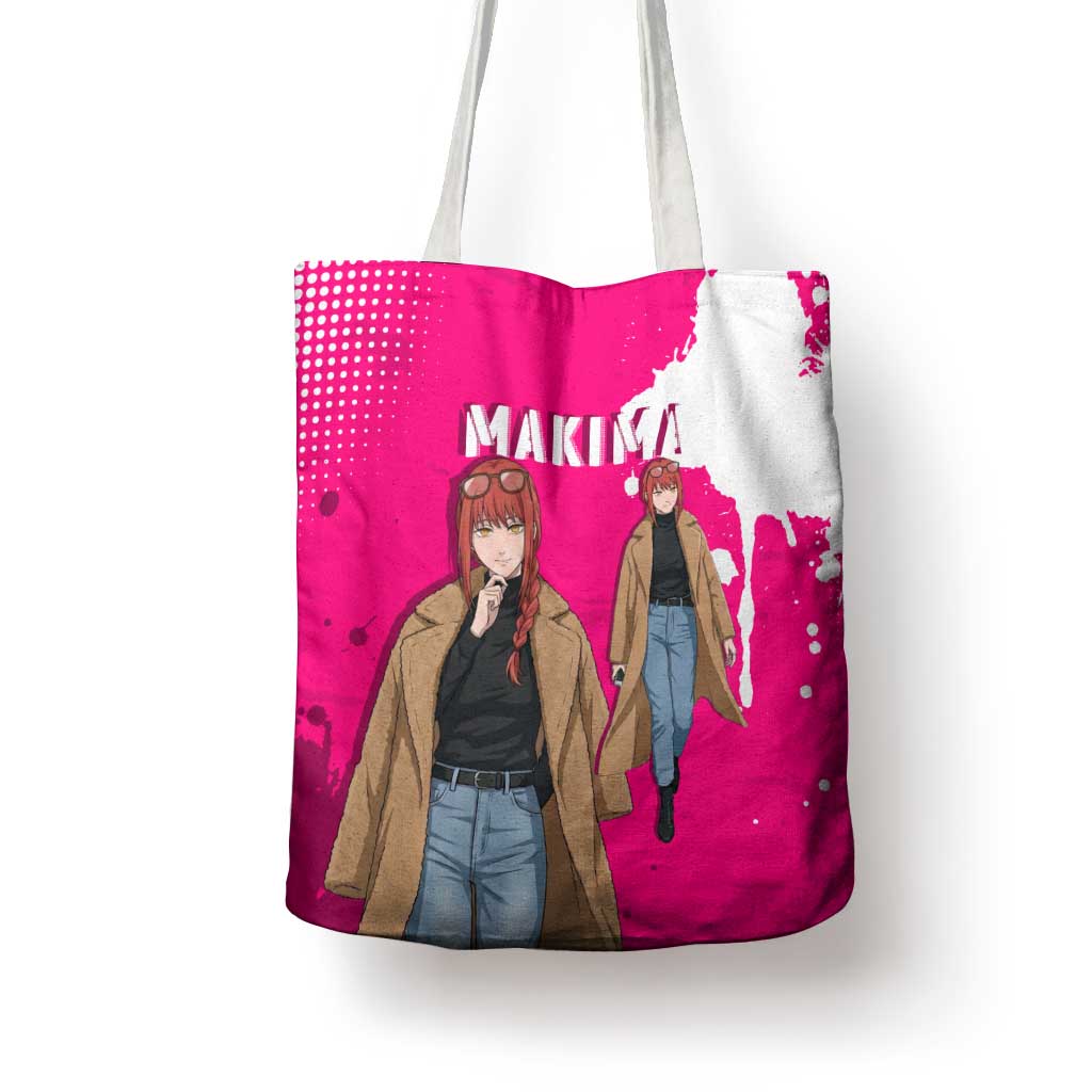 Makima Chainsaw Man Street Style Tote Bag Bold Anime Grunge Aesthetic in Hot Pink