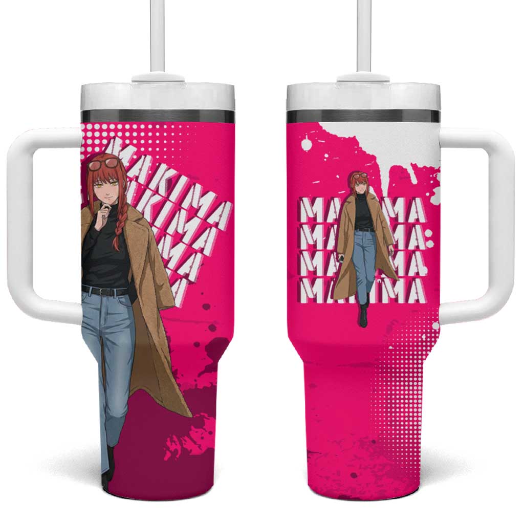 Makima Chainsaw Man Street Style Tumbler With Handle Bold Anime Grunge Aesthetic in Hot Pink