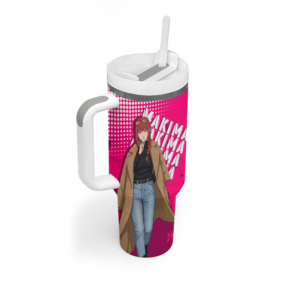 Makima Chainsaw Man Street Style Tumbler With Handle Bold Anime Grunge Aesthetic in Hot Pink
