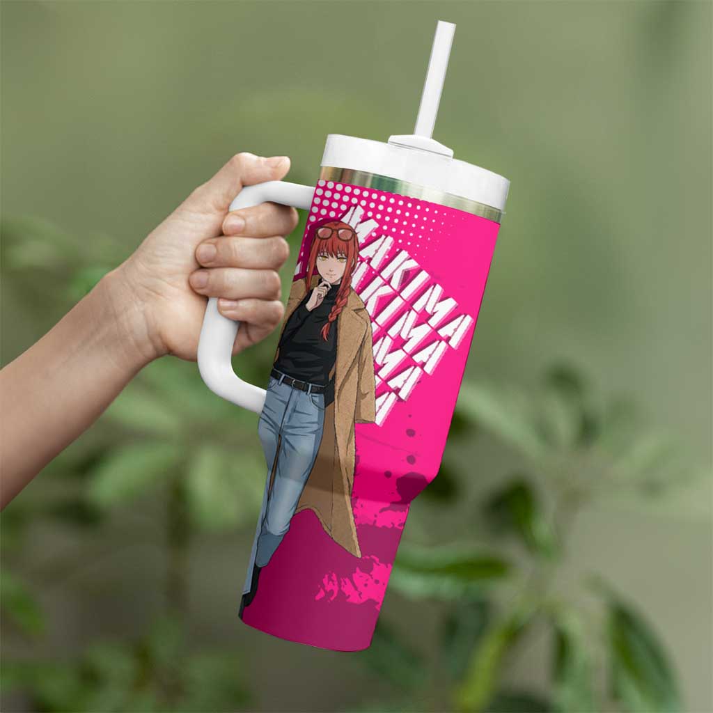 Makima Chainsaw Man Street Style Tumbler With Handle Bold Anime Grunge Aesthetic in Hot Pink