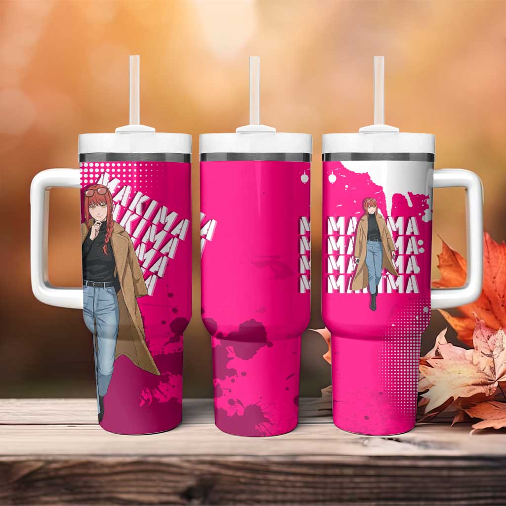 Makima Chainsaw Man Street Style Tumbler With Handle Bold Anime Grunge Aesthetic in Hot Pink