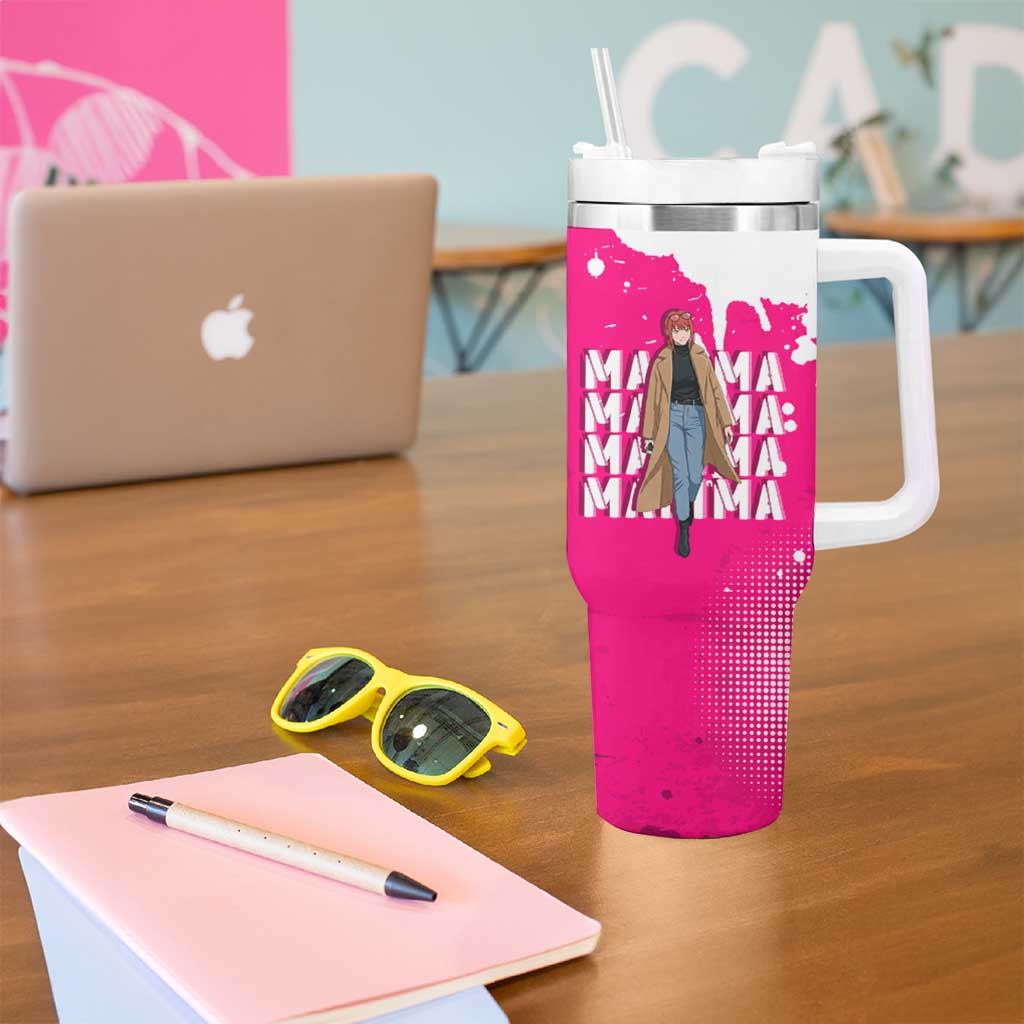 Makima Chainsaw Man Street Style Tumbler With Handle Bold Anime Grunge Aesthetic in Hot Pink