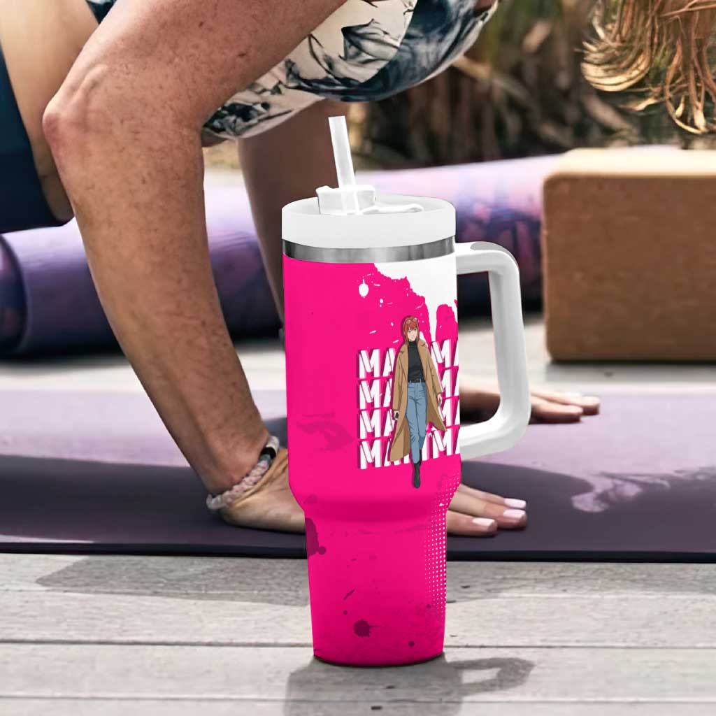 Makima Chainsaw Man Street Style Tumbler With Handle Bold Anime Grunge Aesthetic in Hot Pink