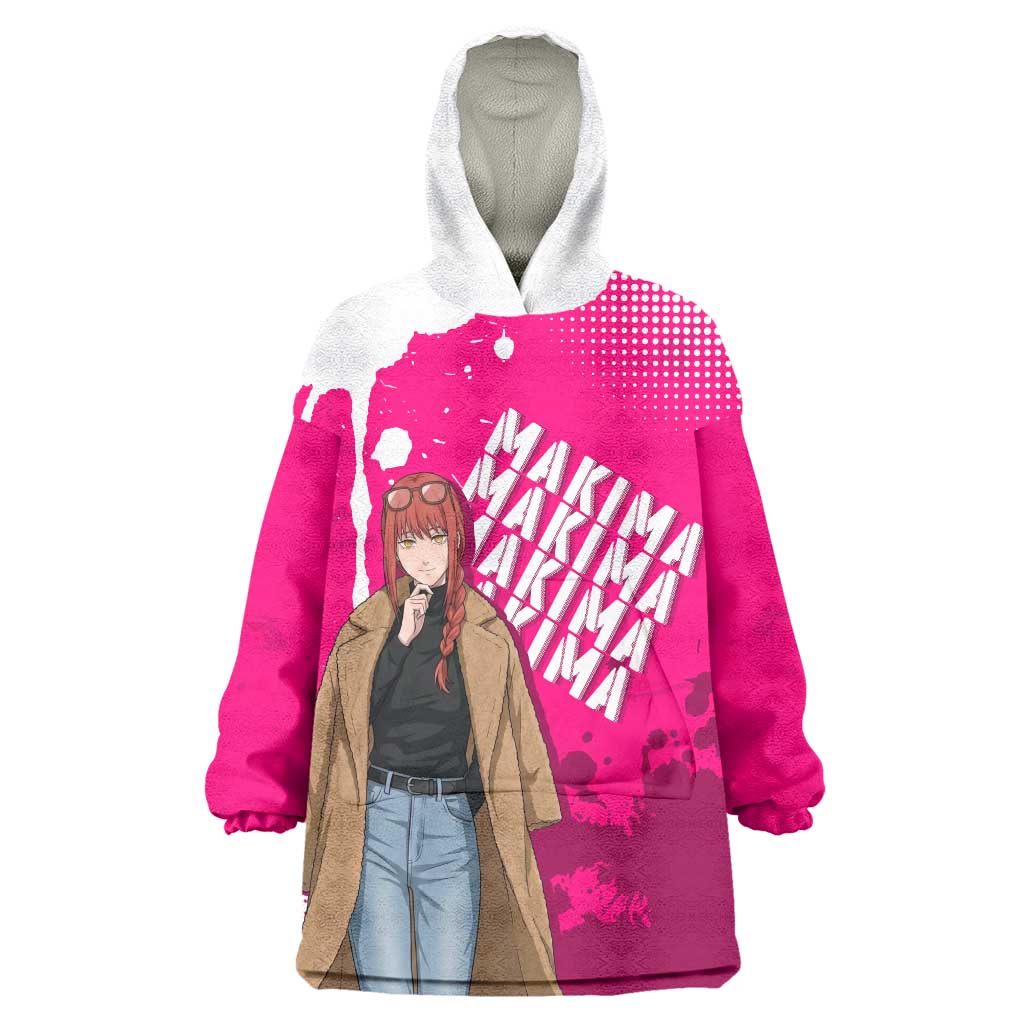 Makima Chainsaw Man Street Style Wearable Blanket Hoodie Bold Anime Grunge Aesthetic in Hot Pink