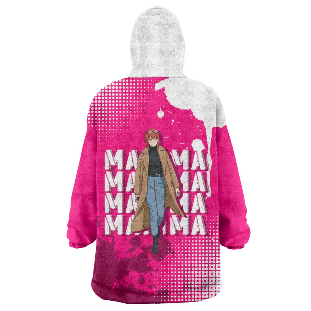 Makima Chainsaw Man Street Style Wearable Blanket Hoodie Bold Anime Grunge Aesthetic in Hot Pink