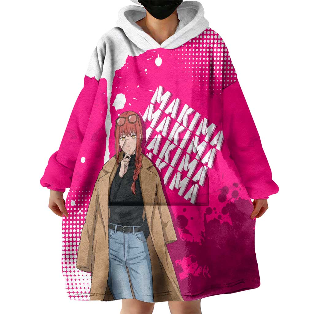 Makima Chainsaw Man Street Style Wearable Blanket Hoodie Bold Anime Grunge Aesthetic in Hot Pink