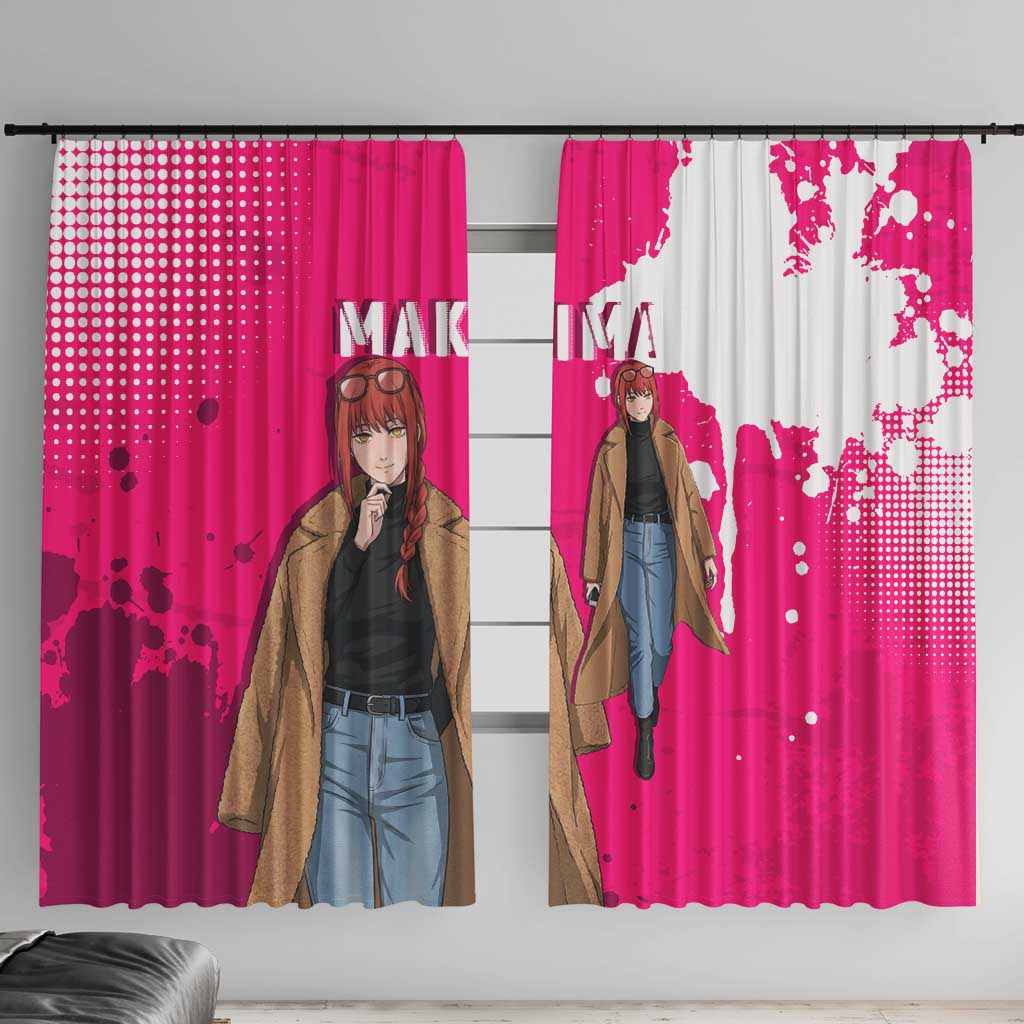 Makima Chainsaw Man Street Style Window Curtain Bold Anime Grunge Aesthetic in Hot Pink