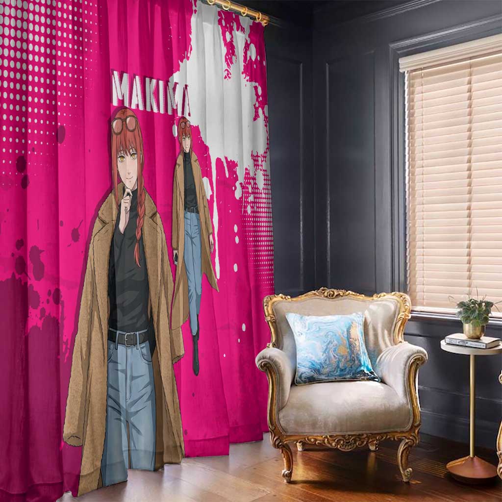 Makima Chainsaw Man Street Style Window Curtain Bold Anime Grunge Aesthetic in Hot Pink