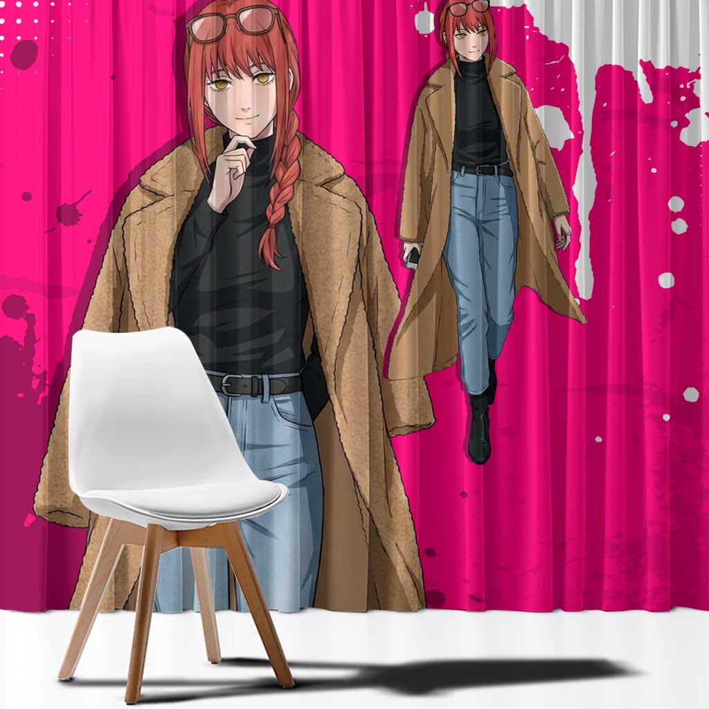 Makima Chainsaw Man Street Style Window Curtain Bold Anime Grunge Aesthetic in Hot Pink