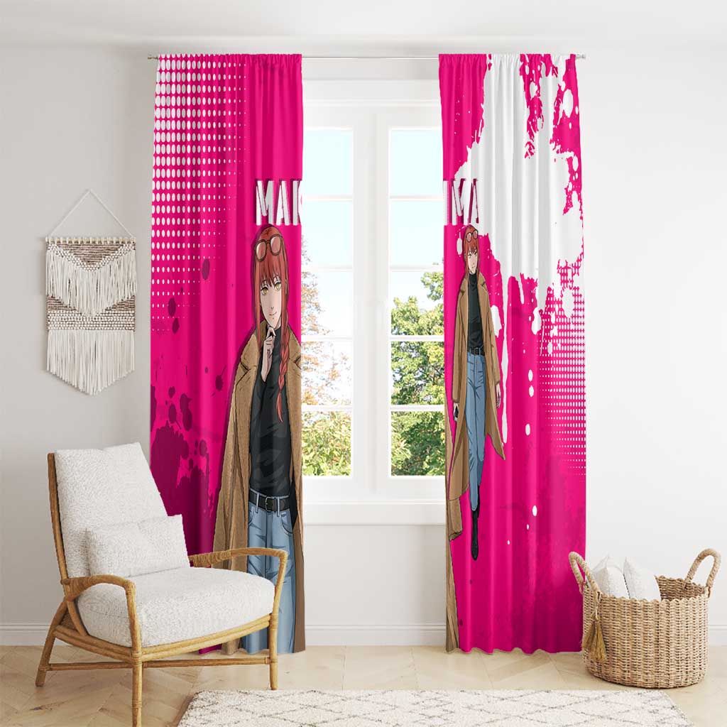 Makima Chainsaw Man Street Style Window Curtain Bold Anime Grunge Aesthetic in Hot Pink