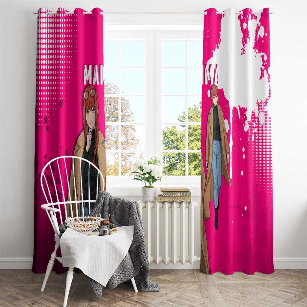Makima Chainsaw Man Street Style Window Curtain Bold Anime Grunge Aesthetic in Hot Pink