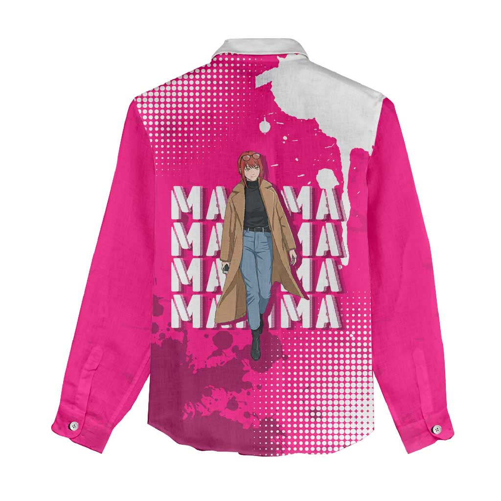 Makima Chainsaw Man Street Style Women Casual Shirt Bold Anime Grunge Aesthetic in Hot Pink