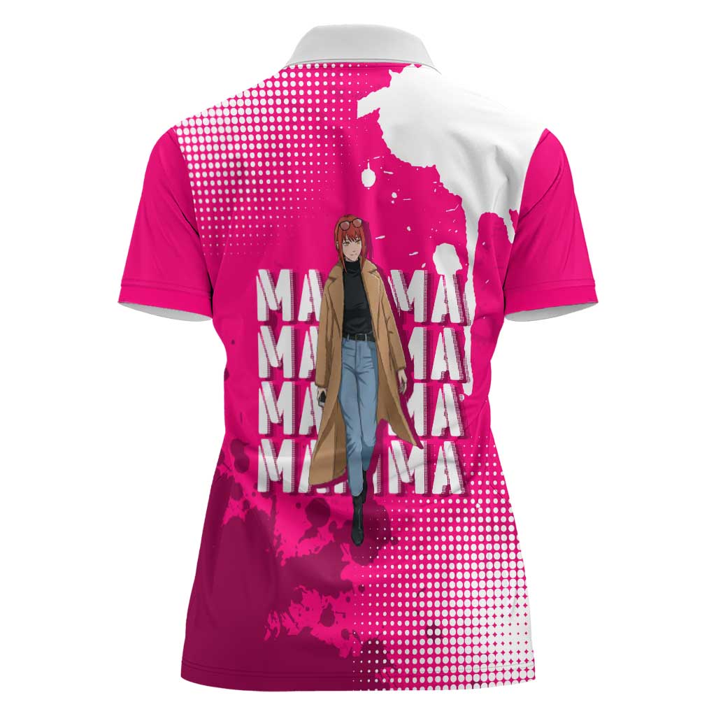 Makima Chainsaw Man Street Style Women Polo Shirt Bold Anime Grunge Aesthetic in Hot Pink