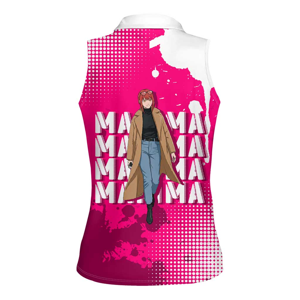 Makima Chainsaw Man Street Style Women Sleeveless Polo Shirt Bold Anime Grunge Aesthetic in Hot Pink