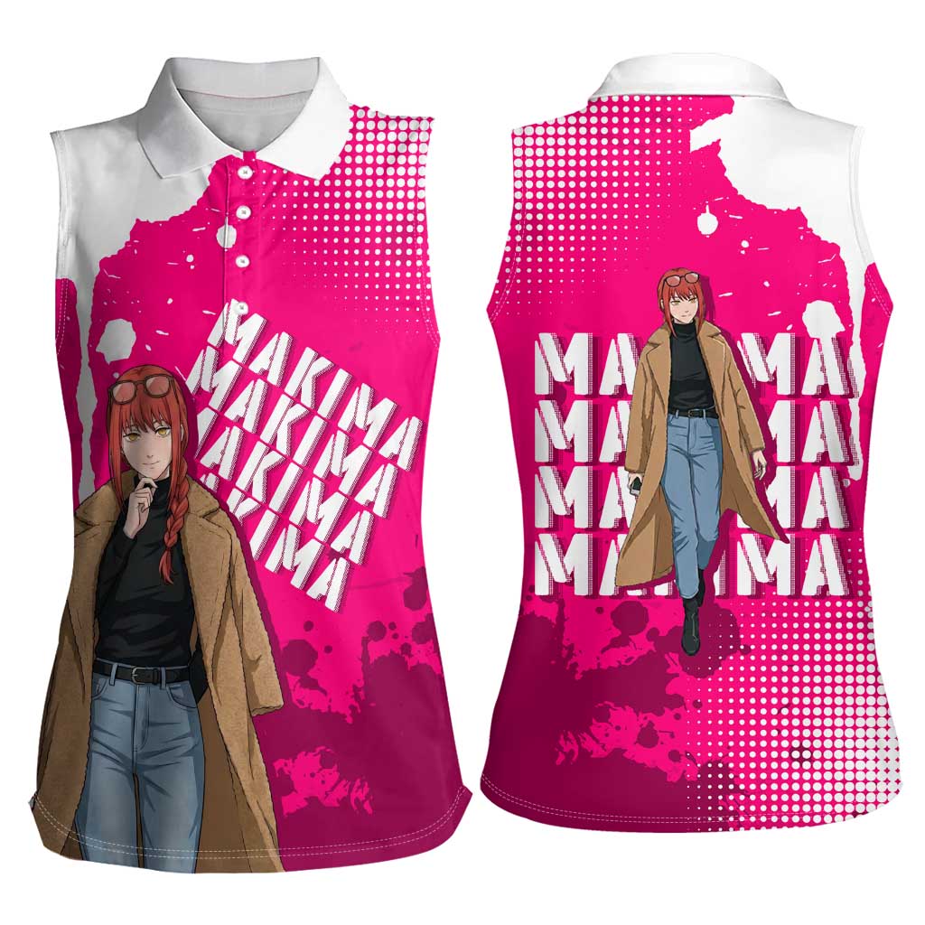 Makima Chainsaw Man Street Style Women Sleeveless Polo Shirt Bold Anime Grunge Aesthetic in Hot Pink