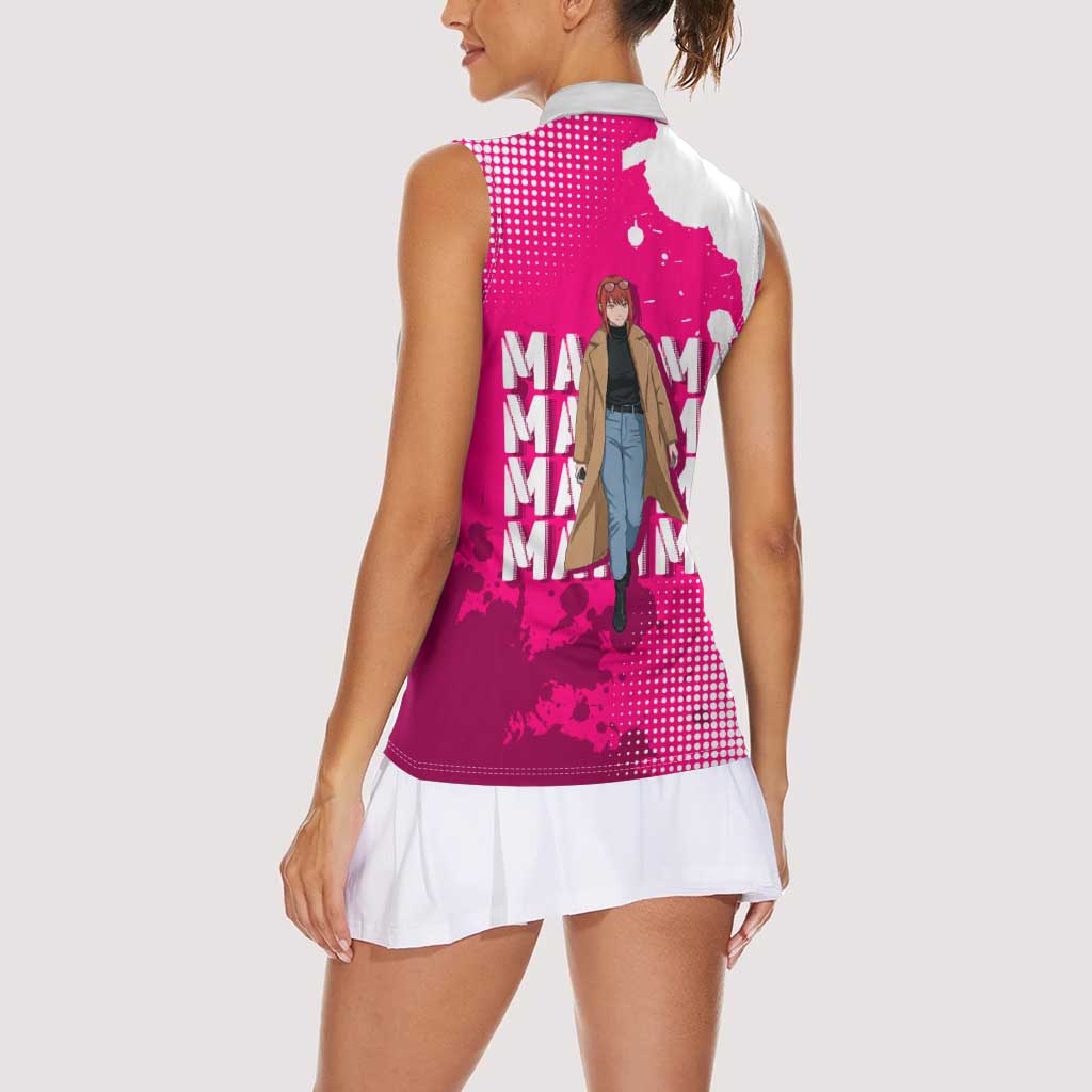 Makima Chainsaw Man Street Style Women Sleeveless Polo Shirt Bold Anime Grunge Aesthetic in Hot Pink