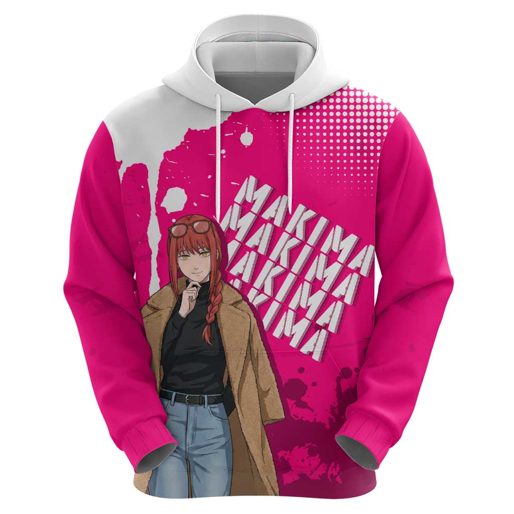 Makima Chainsaw Man Street Style Zip Hoodie Bold Anime Grunge Aesthetic in Hot Pink