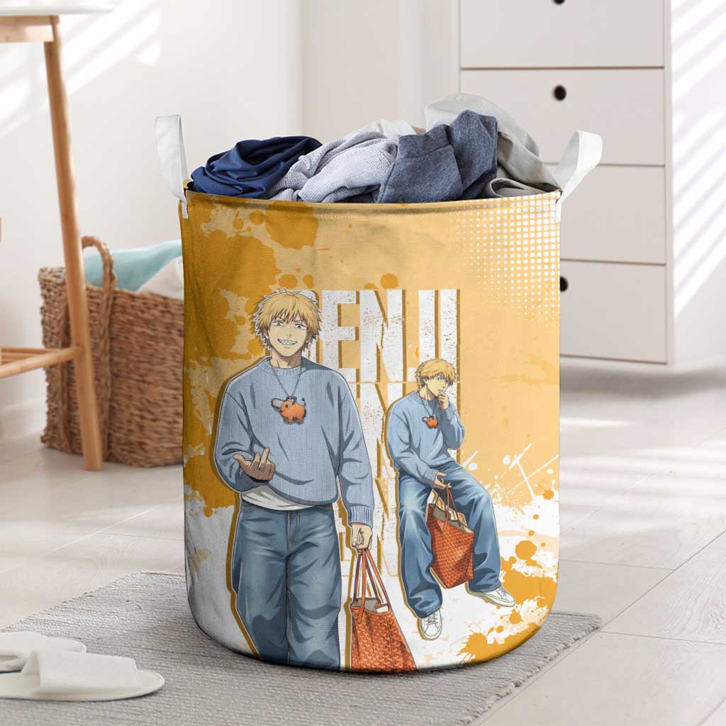 Denji Chainsaw Man Urban Drip Laundry Basket Streetwear Anime Vibes in Orange Tones