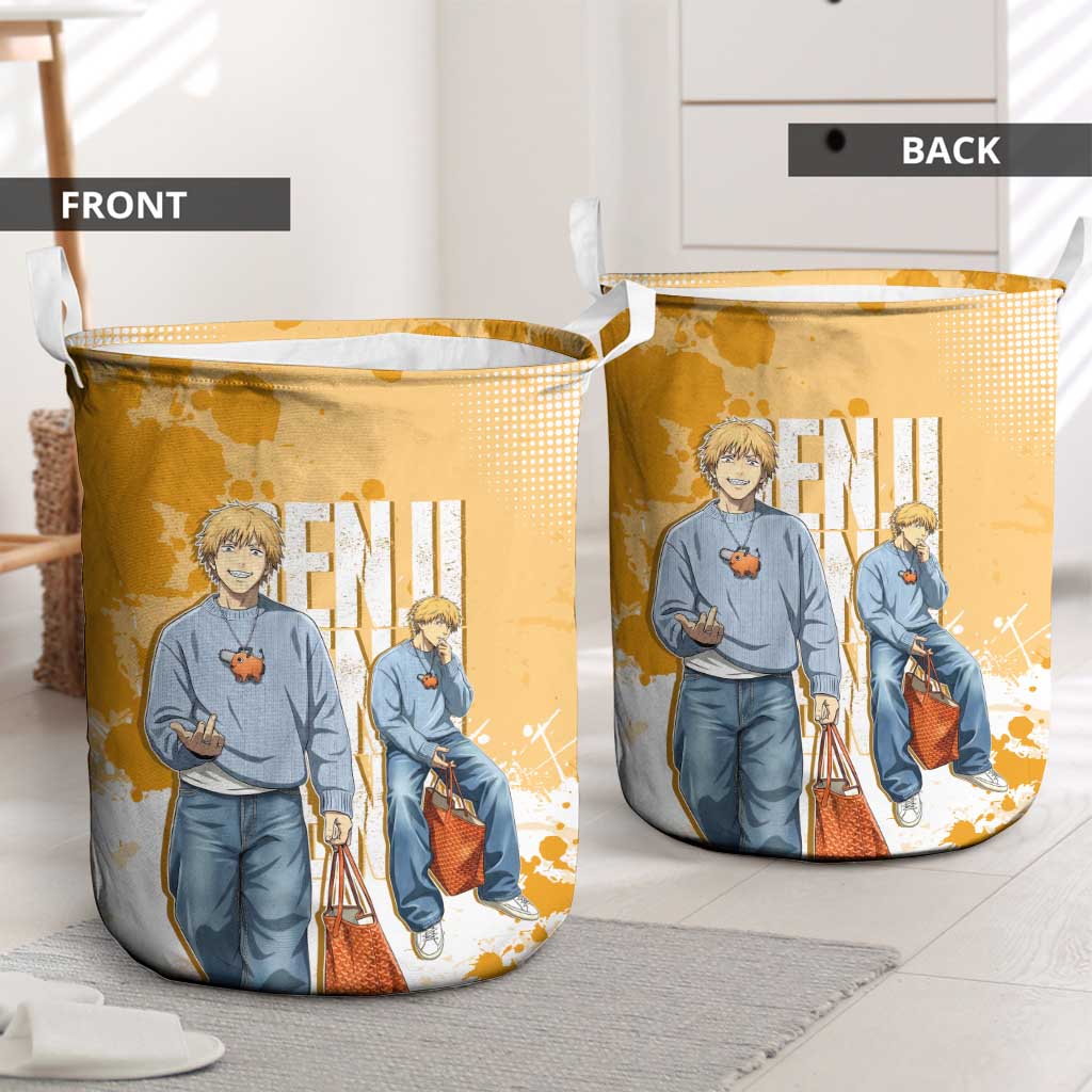 Denji Chainsaw Man Urban Drip Laundry Basket Streetwear Anime Vibes in Orange Tones