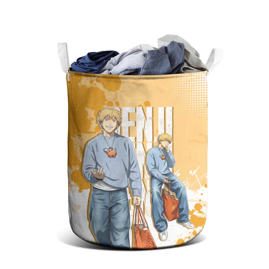 Denji Chainsaw Man Urban Drip Laundry Basket Streetwear Anime Vibes in Orange Tones