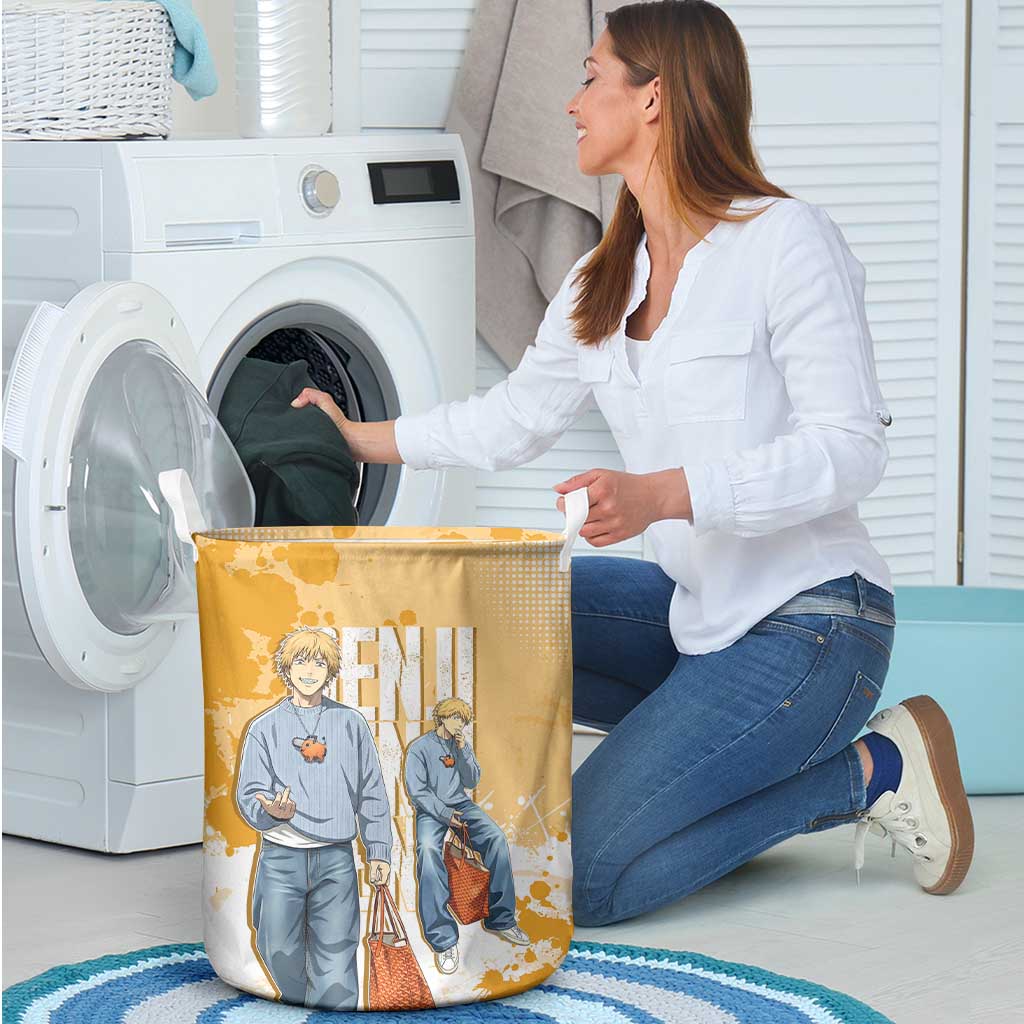 Denji Chainsaw Man Urban Drip Laundry Basket Streetwear Anime Vibes in Orange Tones