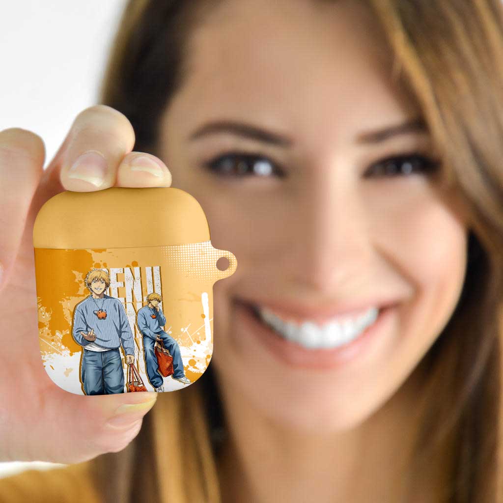 Denji Chainsaw Man Urban Drip AirPods Case Streetwear Anime Vibes in Orange Tones