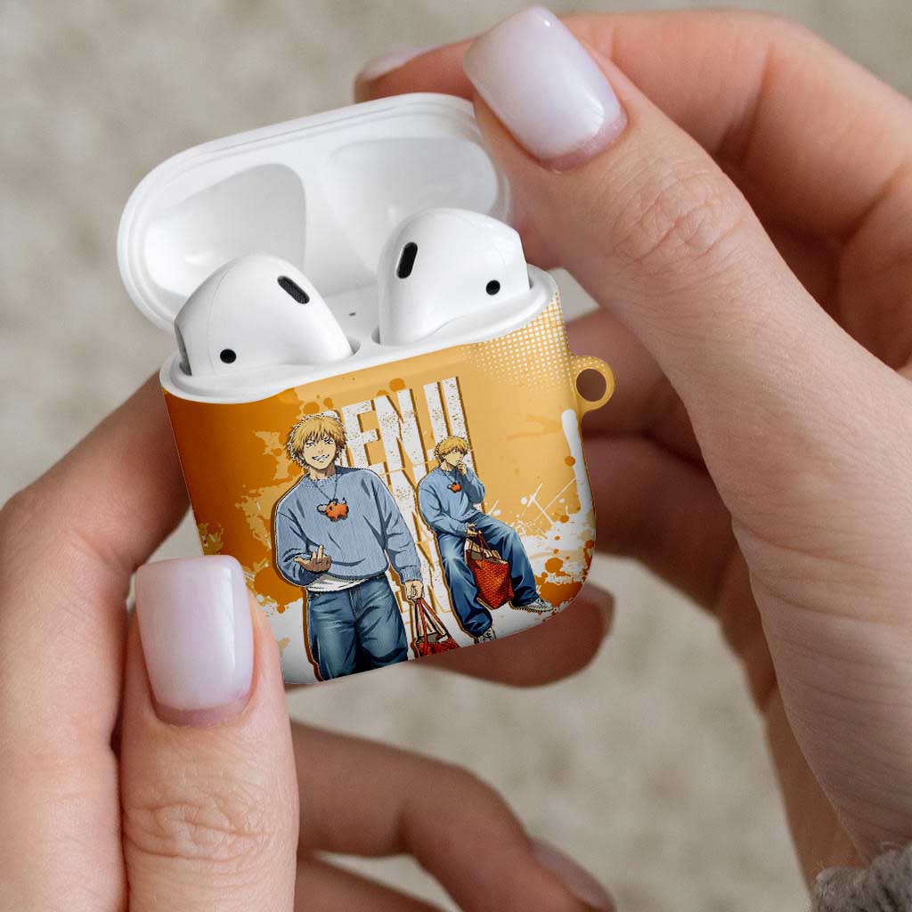 Denji Chainsaw Man Urban Drip AirPods Case Streetwear Anime Vibes in Orange Tones