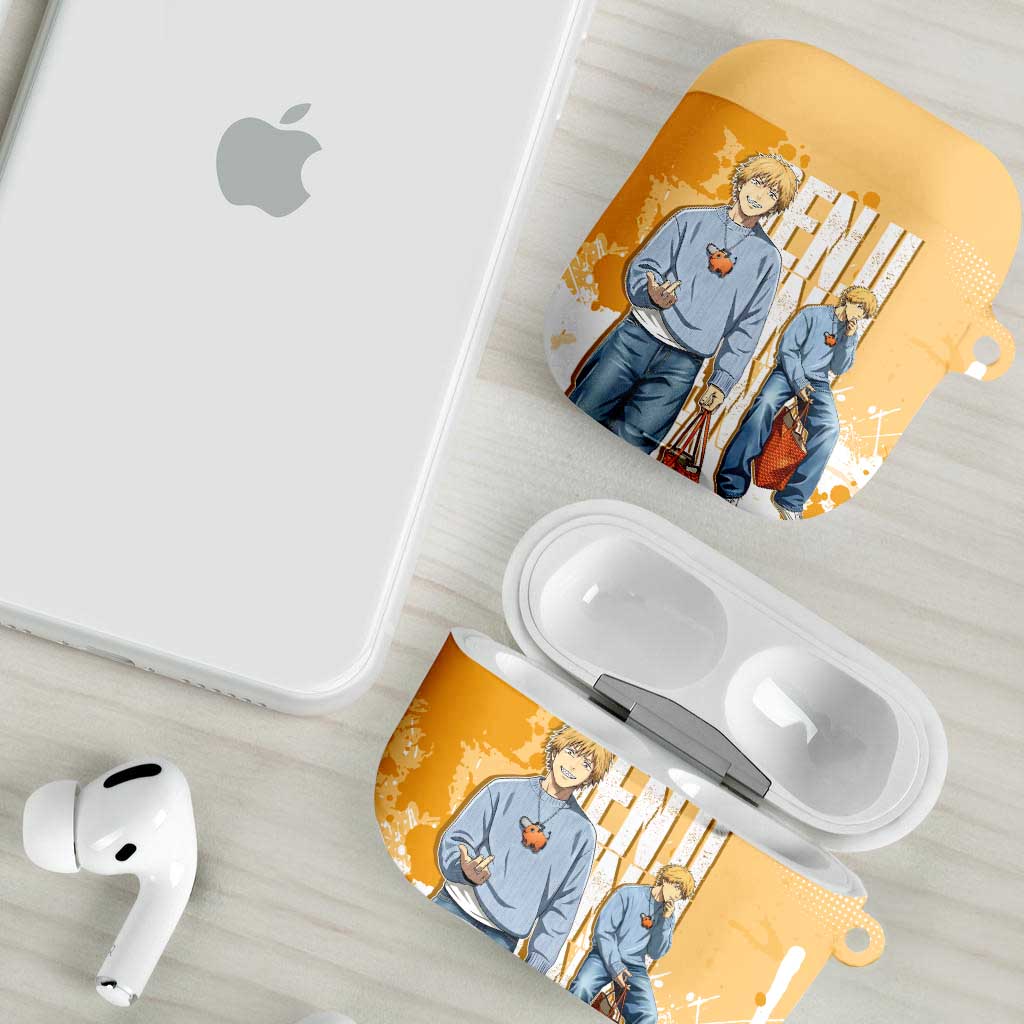 Denji Chainsaw Man Urban Drip AirPods Case Streetwear Anime Vibes in Orange Tones