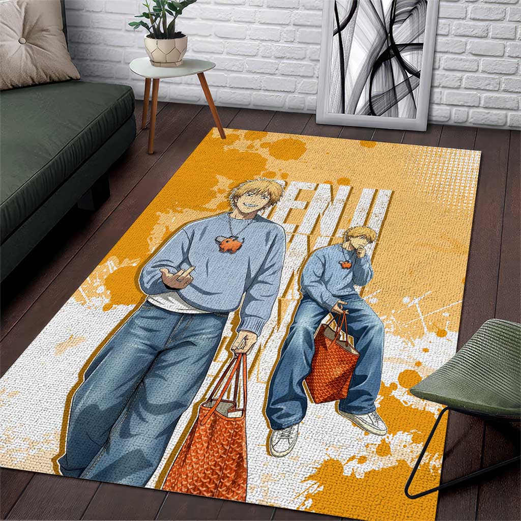 Denji Chainsaw Man Urban Drip Area Rug Streetwear Anime Vibes in Orange Tones