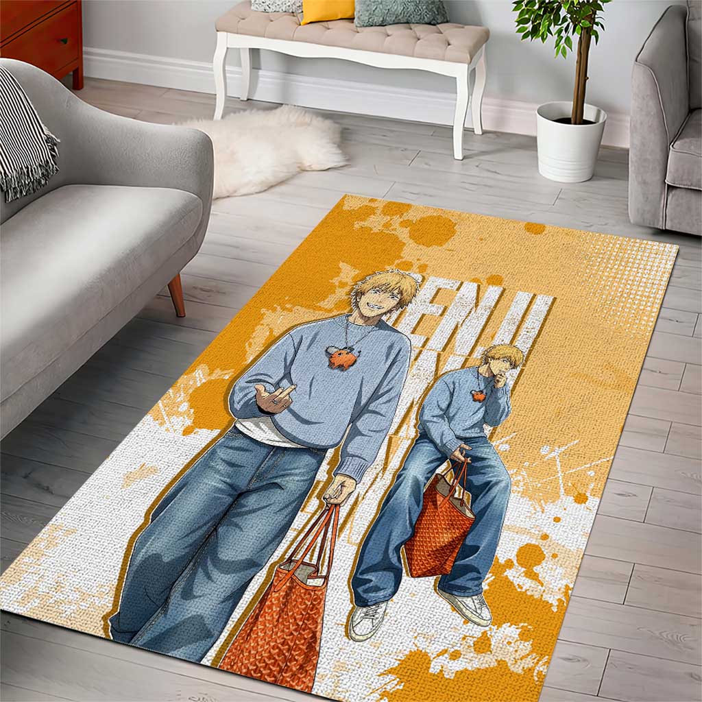 Denji Chainsaw Man Urban Drip Area Rug Streetwear Anime Vibes in Orange Tones