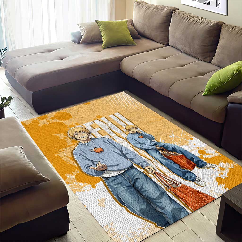 Denji Chainsaw Man Urban Drip Area Rug Streetwear Anime Vibes in Orange Tones