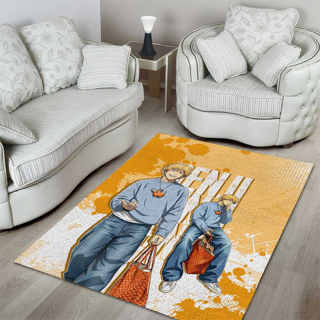Denji Chainsaw Man Urban Drip Area Rug Streetwear Anime Vibes in Orange Tones
