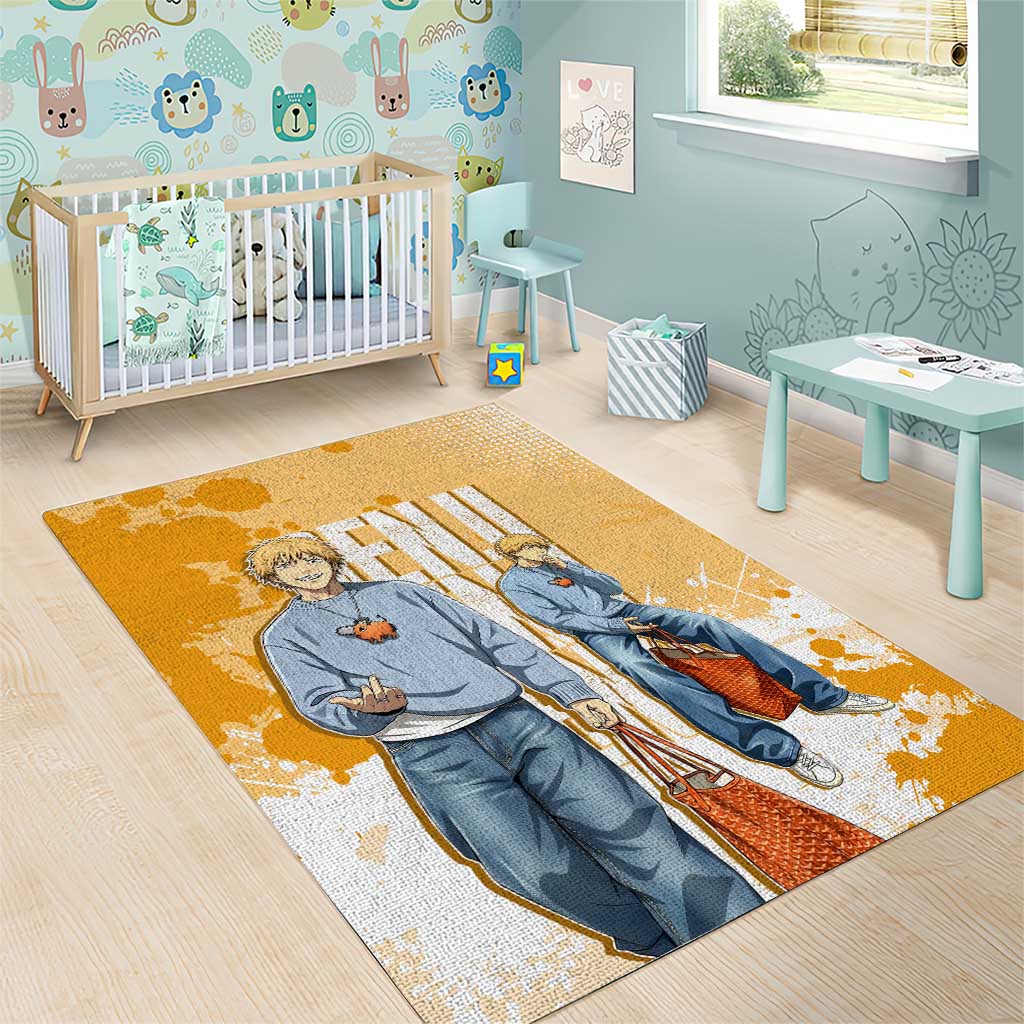 Denji Chainsaw Man Urban Drip Area Rug Streetwear Anime Vibes in Orange Tones