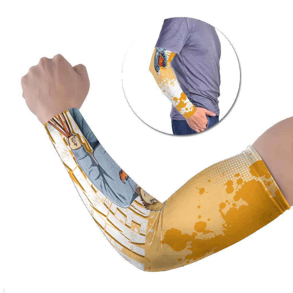 Denji Chainsaw Man Urban Drip Arm Sleeves Streetwear Anime Vibes in Orange Tones