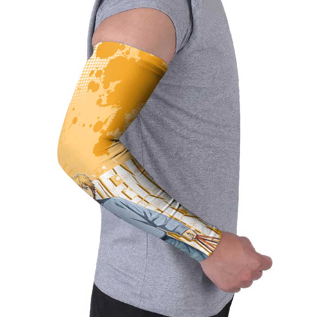 Denji Chainsaw Man Urban Drip Arm Sleeves Streetwear Anime Vibes in Orange Tones