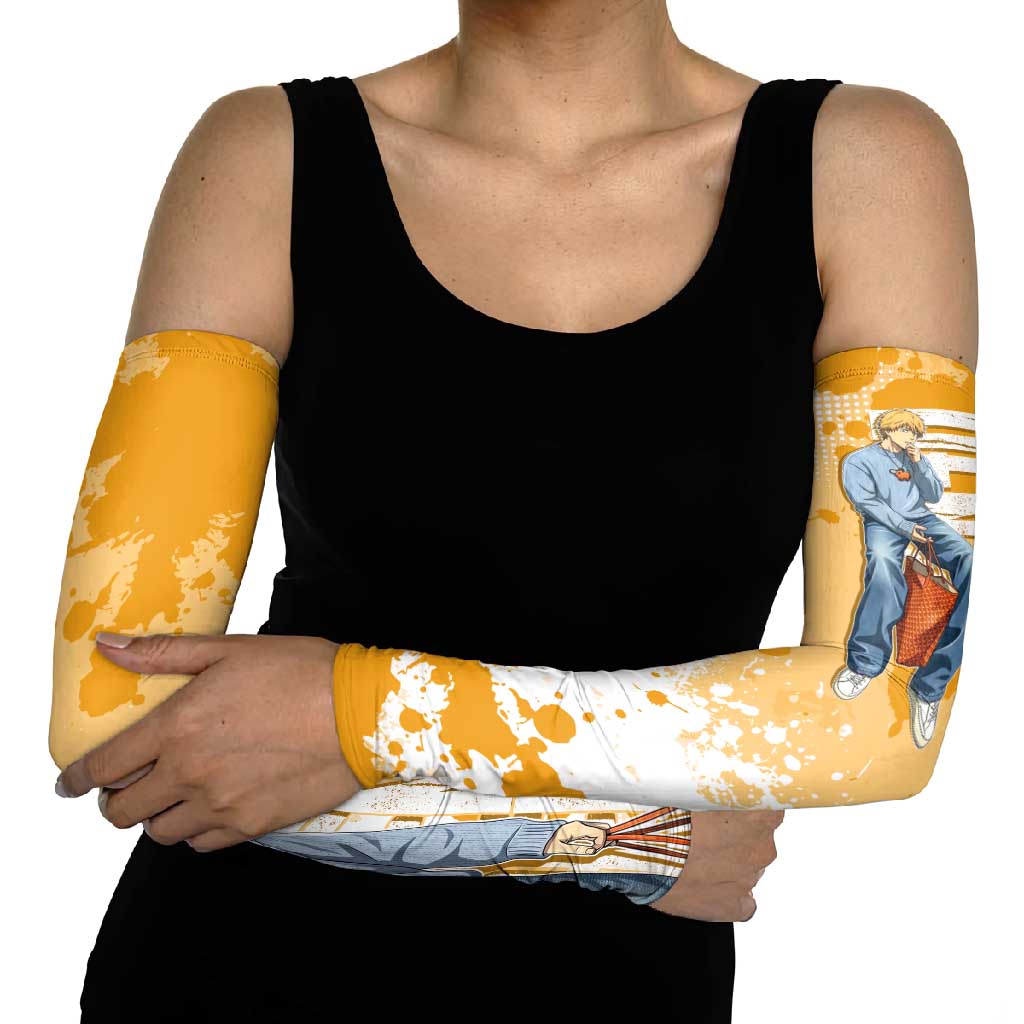 Denji Chainsaw Man Urban Drip Arm Sleeves Streetwear Anime Vibes in Orange Tones