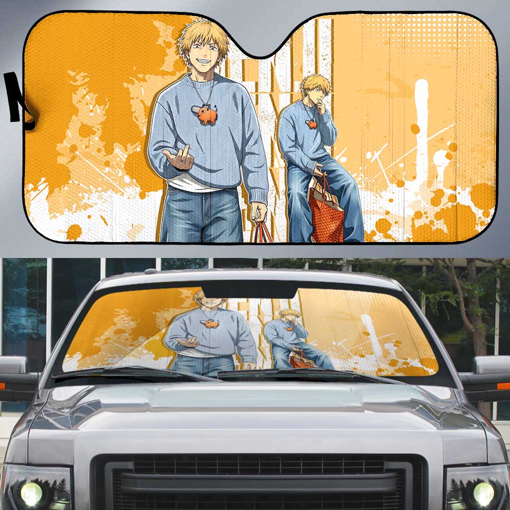Denji Chainsaw Man Urban Drip Auto Sun Shade Streetwear Anime Vibes in Orange Tones